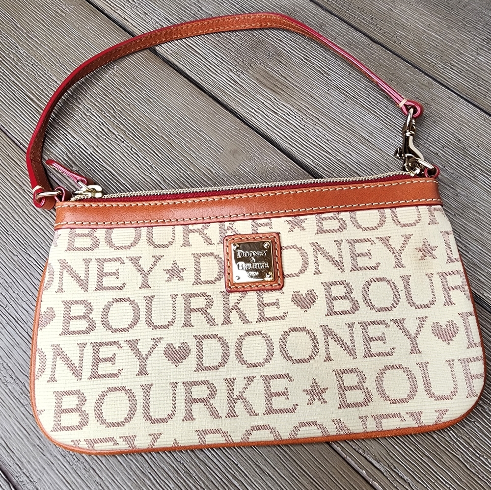 Dooney and Bourke LOGO Canvas Wristlet Bag Purse Clutch Mini Bag